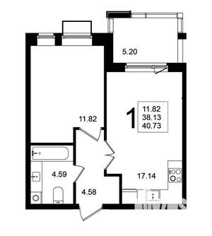 1-к квартира, строящийся дом, 41м2, 4/5 этаж