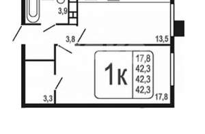 1-к квартира, вторичка, 42м2, 1/8 этаж