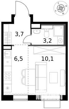Студия квартира, вторичка, 24м2, 13/17 этаж