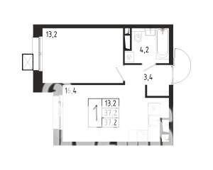 1-к квартира, строящийся дом, 37м2, 1/10 этаж