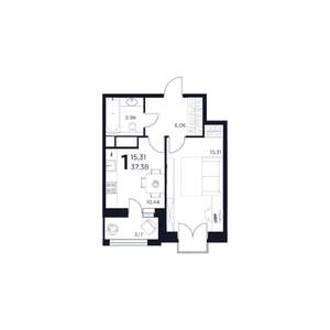 1-к квартира, строящийся дом, 37м2, 8/15 этаж