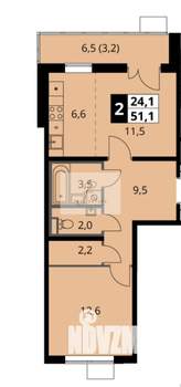 2-к квартира, строящийся дом, 51м2, 4/17 этаж