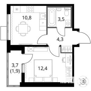 1-к квартира, вторичка, 33м2, 12/16 этаж