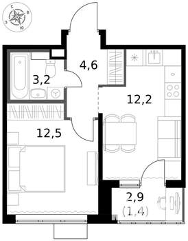 1-к квартира, вторичка, 34м2, 17/17 этаж