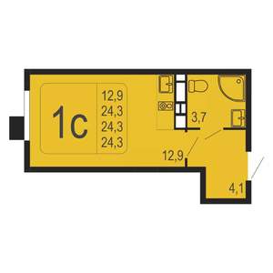 1-к квартира, строящийся дом, 24м2, 4/8 этаж