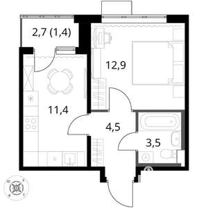 1-к квартира, вторичка, 34м2, 8/17 этаж
