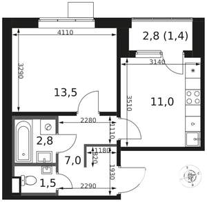 1-к квартира, вторичка, 37м2, 6/8 этаж