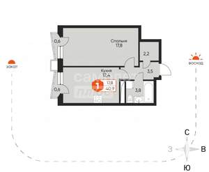 1-к квартира, вторичка, 40м2, 4/8 этаж
