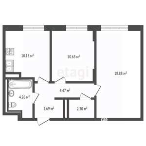 2-к квартира, вторичка, 53м2, 12/12 этаж