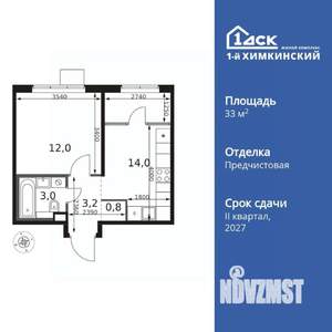 1-к квартира, вторичка, 33м2, 8/17 этаж