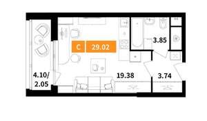 Студия квартира, вторичка, 29м2, 9/9 этаж