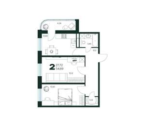 2-к квартира, вторичка, 55м2, 8/9 этаж