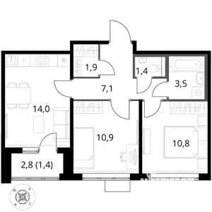 2-к квартира, вторичка, 51м2, 4/17 этаж