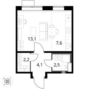Студия квартира, вторичка, 30м2, 13/17 этаж