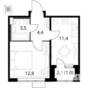 1-к квартира, вторичка, 33м2, 11/17 этаж