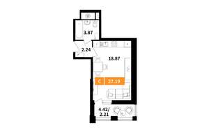 Студия квартира, вторичка, 27м2, 3/22 этаж