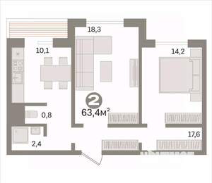 2-к квартира, вторичка, 64м2, 14/23 этаж