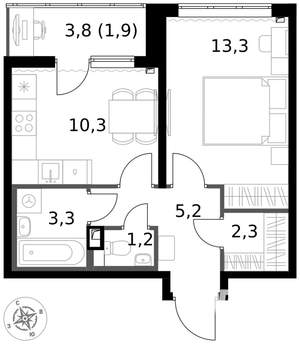 1-к квартира, вторичка, 38м2, 2/17 этаж
