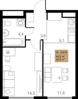 1-к квартира, вторичка, 41м2, 3/28 этаж