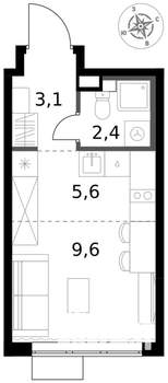 Студия квартира, вторичка, 21м2, 3/17 этаж