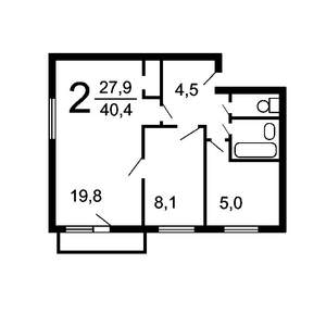 2-к квартира, вторичка, 41м2, 1/5 этаж