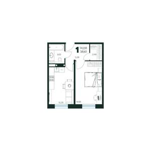 1-к квартира, вторичка, 39м2, 1/9 этаж