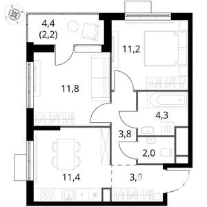 2-к квартира, вторичка, 51м2, 11/17 этаж