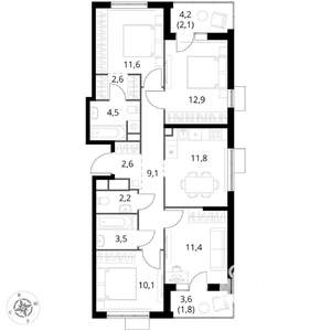 4-к квартира, вторичка, 86м2, 8/17 этаж