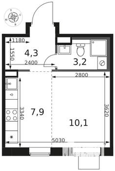 Студия квартира, вторичка, 26м2, 10/17 этаж