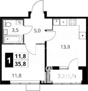 1-к квартира, вторичка, 36м2, 16/16 этаж