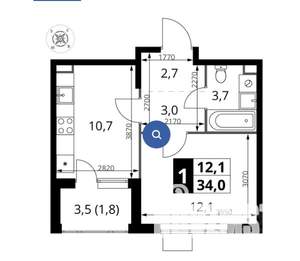 1-к квартира, строящийся дом, 34м2, 7/15 этаж