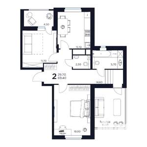 2-к квартира, строящийся дом, 69м2, 9/17 этаж