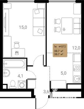 1-к квартира, вторичка, 40м2, 3/28 этаж