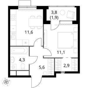 1-к квартира, вторичка, 37м2, 8/17 этаж