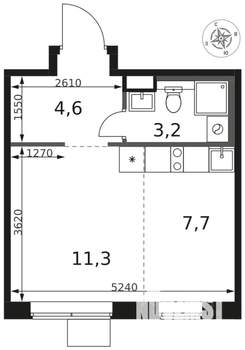 1-к квартира, вторичка, 27м2, 7/8 этаж