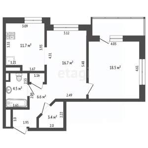 2-к квартира, вторичка, 63м2, 13/25 этаж