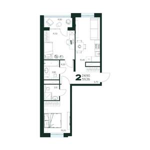 2-к квартира, строящийся дом, 59м2, 5/9 этаж