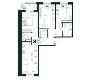 3-к квартира, вторичка, 76м2, 8/9 этаж
