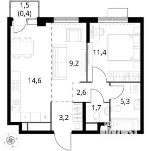 2-к квартира, вторичка, 48м2, 7/17 этаж