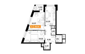 2-к квартира, вторичка, 58м2, 8/17 этаж
