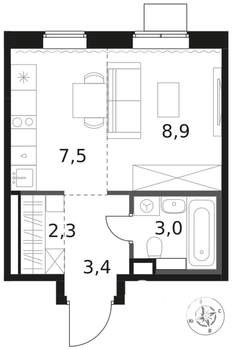 Студия квартира, вторичка, 25м2, 9/17 этаж