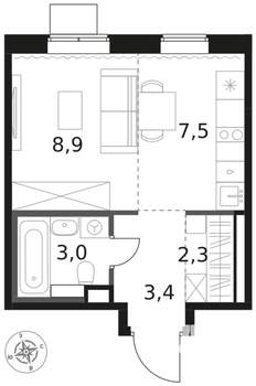 Студия квартира, вторичка, 25м2, 9/17 этаж
