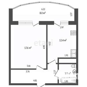 1-к квартира, вторичка, 48м2, 10/17 этаж