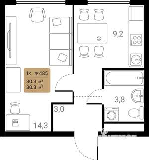 1-к квартира, вторичка, 30м2, 18/28 этаж