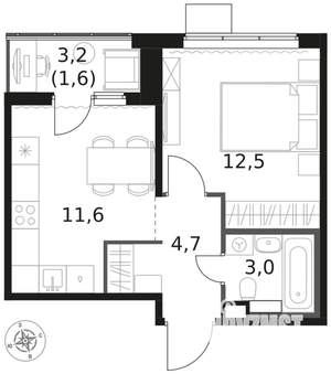 1-к квартира, вторичка, 33м2, 5/17 этаж