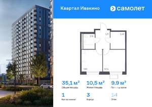 1-к квартира, вторичка, 35м2, 14/17 этаж