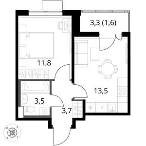 1-к квартира, вторичка, 34м2, 4/17 этаж