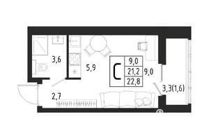 Студия квартира, вторичка, 23м2, 3/12 этаж