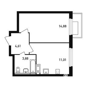 1-к квартира, вторичка, 34м2, 10/12 этаж
