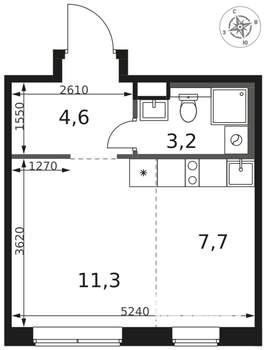 1-к квартира, вторичка, 27м2, 2/8 этаж
